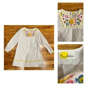 Mini Boden White Swim Coverup Dress with Colorful Embroidery
